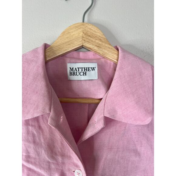 NEW Matthew Bruch Shirt Dress Linen Button Collared Midi Dress Pink Size: 2 - Picture 4 of 7